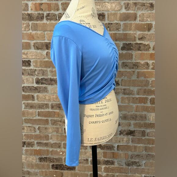 NWT all in motion ruched crop top long sleeve athletic work out exercise blue L - Picture 7 of 11